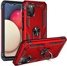 Samsung Galaxy A03S Military Armor Dual Heavy-Duty Shockproof Ring Holder Case (Red)