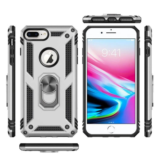iPhone 6+/7+/8+ Military Armor Dual Heavy-Duty Shockproof Ring Holder Case (Silver)