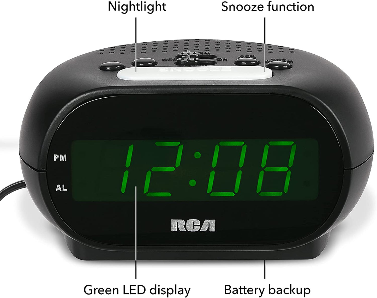 RCA Digital Alarm Clock with Night Light -0.7" LED Display-