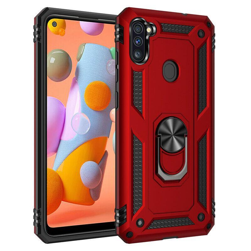 Samsung Galaxy A11 Military Armor Dual Heavy-Duty Shockproof Ring Holder Case (Red) - The Accessories  Place 