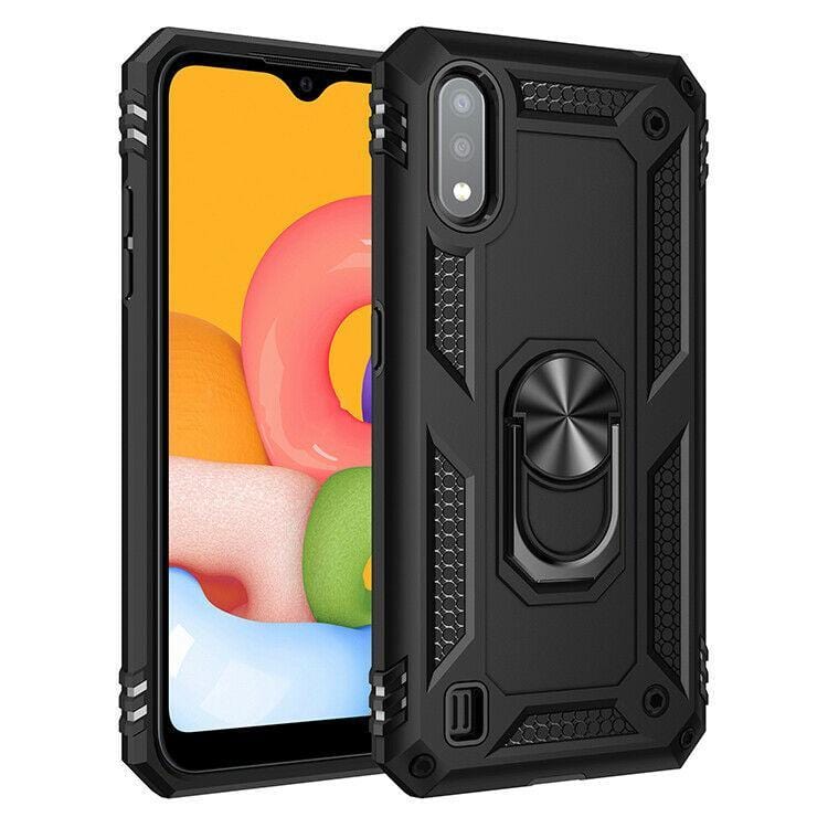 Samsung Galaxy A01 Military Armor Dual Heavy-Duty Shockproof Ring Holder Case (Black) - The Accessories  Place 