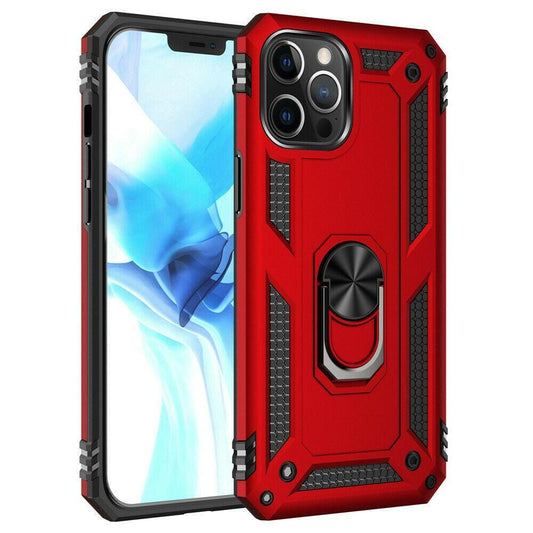 iPhone 12 Pro Max Military Armor Dual Heavy-Duty Shockproof Ring Holder Case (Red) - The Accessories  Place 