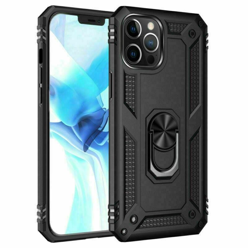 iPhone 12 Pro Max Military Armor Dual Heavy-Duty Shockproof Ring Holder Case (Black) - The Accessories  Place 