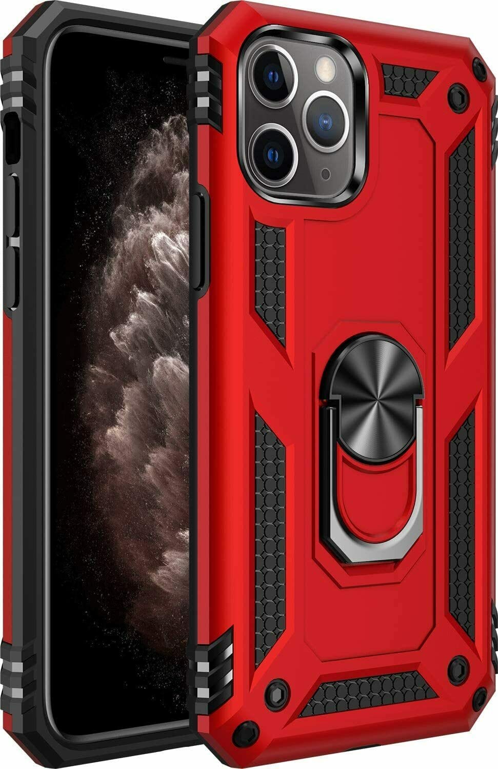 iPhone 12 Pro Military Armor Dual Heavy-Duty Shockproof Ring Holder Case (Red) - The Accessories  Place 