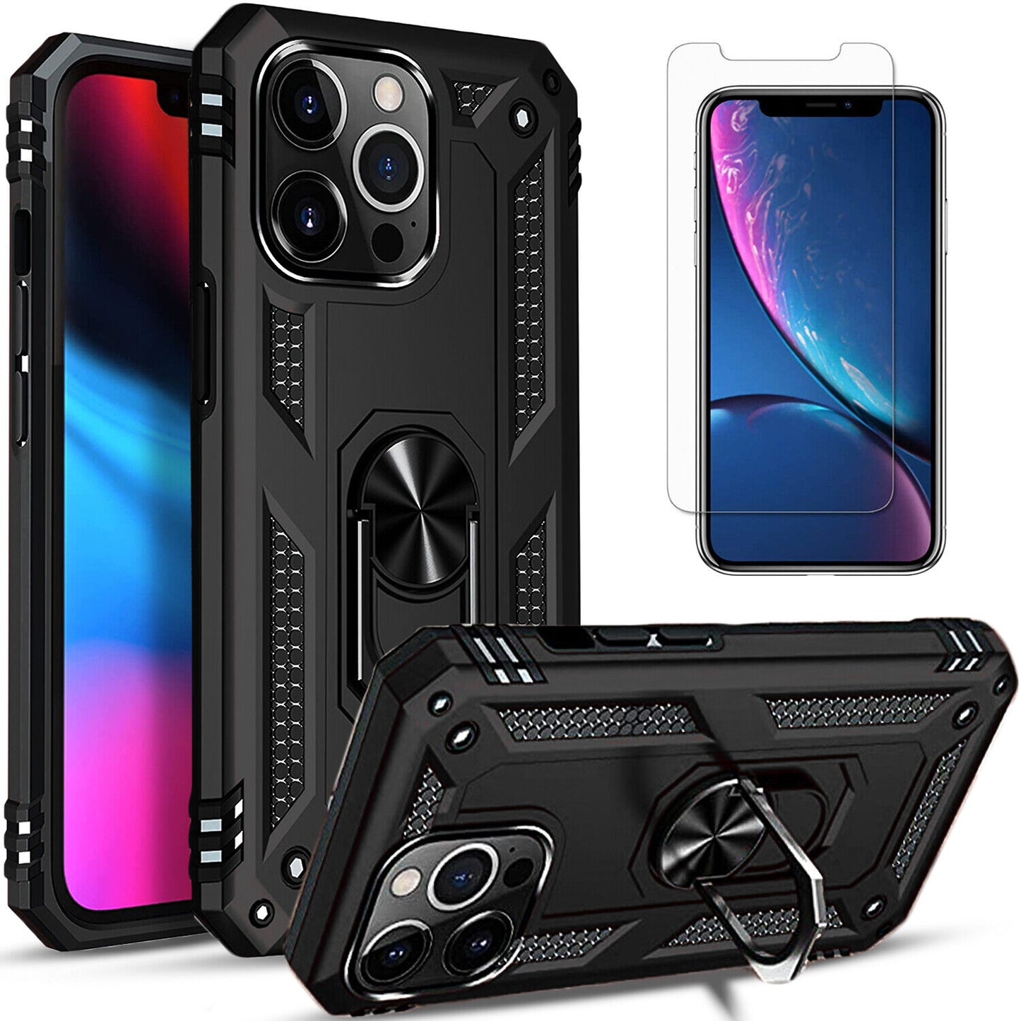Military Armor Dual Heavy-Duty Shockproof Ring Holder Case for IPHONE 12 PRO MAX