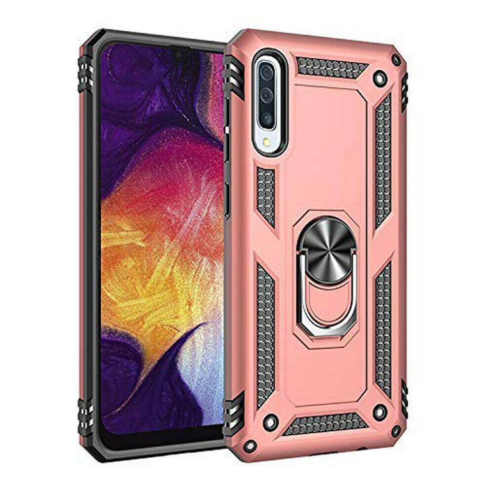 Samsung Galaxy A10E Military Armor Dual Heavy-Duty Shockproof Ring Holder Case (Rose Gold)
