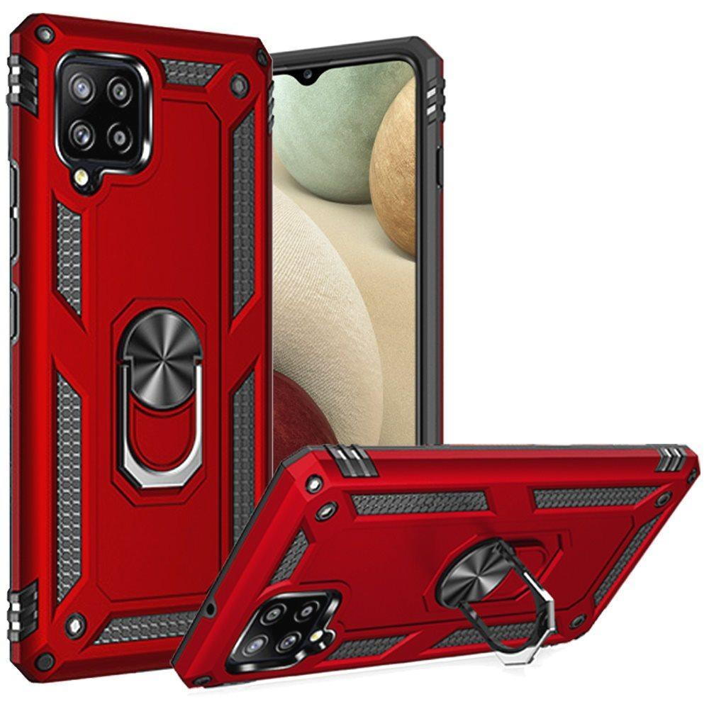 Samsung Galaxy A12 Military Armor Dual Heavy-Duty Shockproof Ring Holder Case (Red)