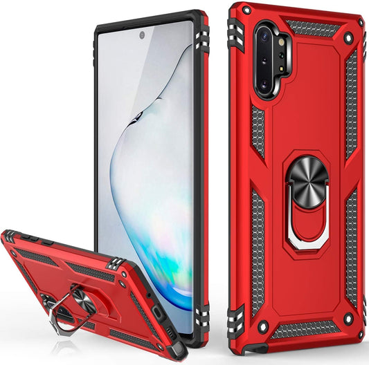 Samsung Galaxy Note 10 Plus Military Armor Dual Heavy-Duty Shockproof Ring Holder Case (Red)