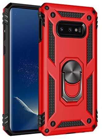 Samsung Galaxy S10E Military Armor Dual Heavy-Duty Shockproof Ring Holder Case (Red)