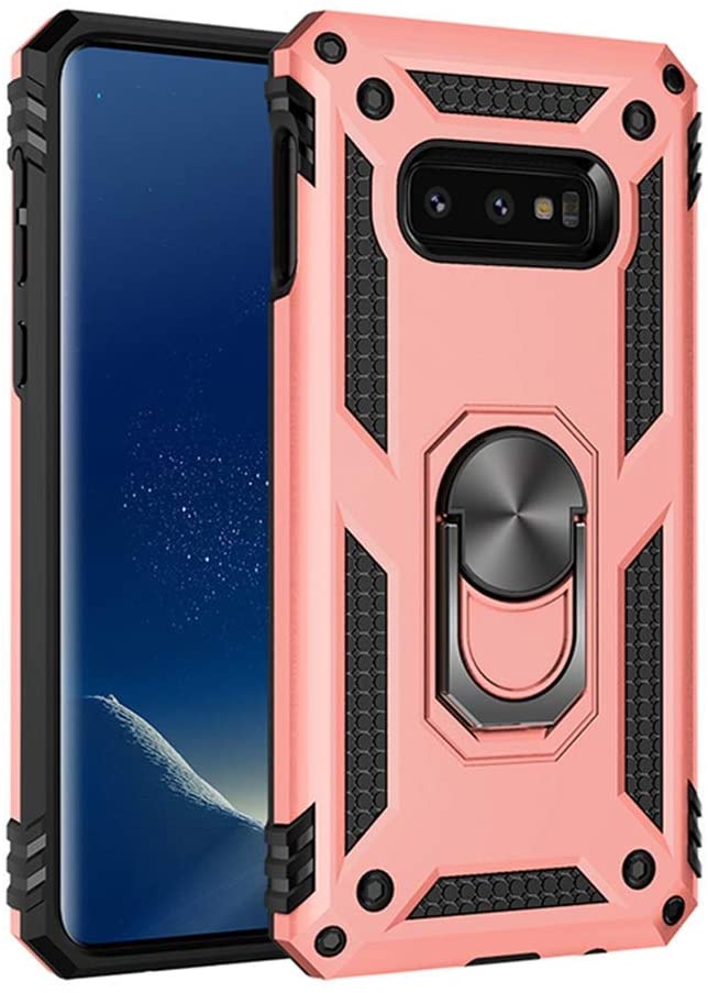 Samsung Galaxy S9+ Plus Military Armor Dual Heavy-Duty Shockproof Ring Holder Case (Rose Gold)