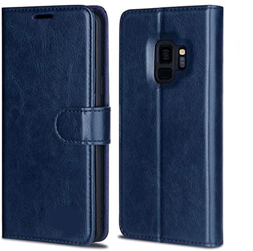 Samsung Galaxy S9 Leather Wallet Flip Cover Case (Blue)